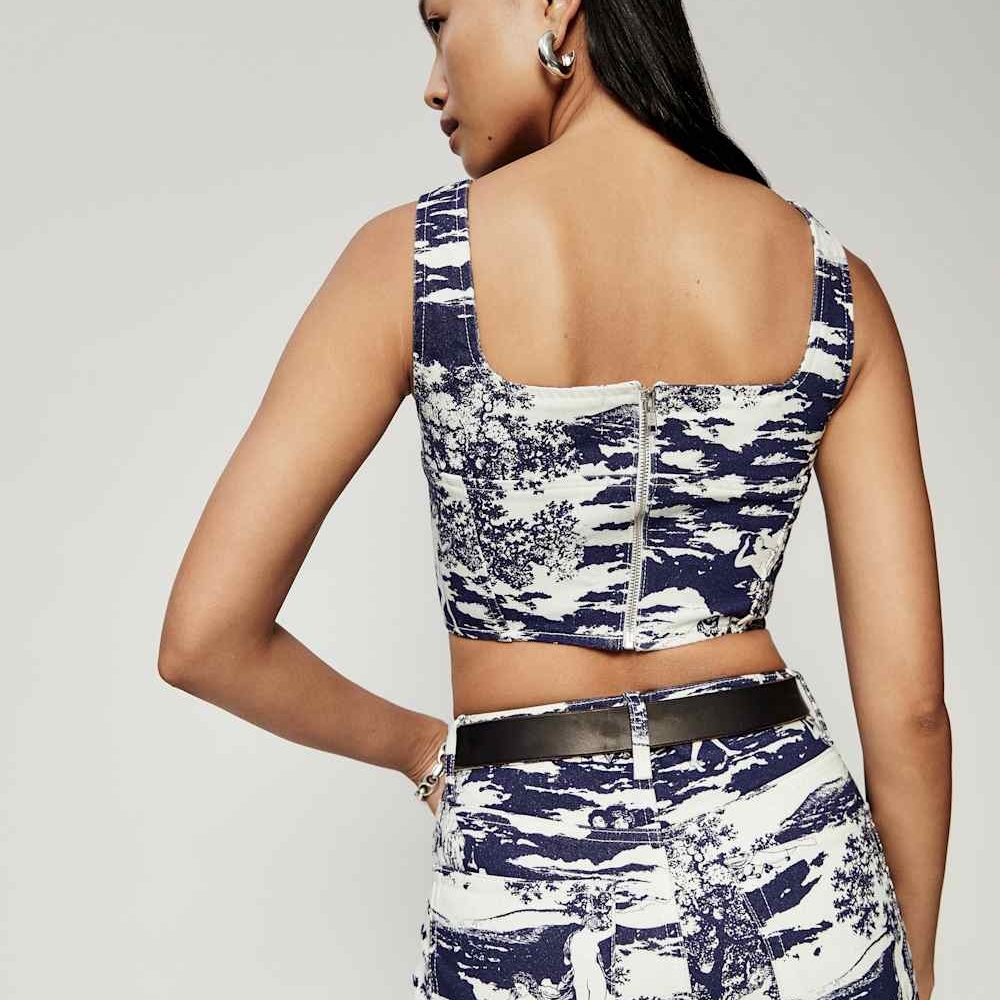 Reformation Raya Naked Lunch Denim Bustier Top - Picture 3 of 7